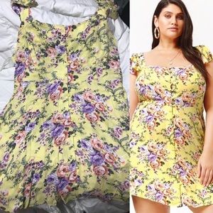 plus size really cute yellow button  flower dress